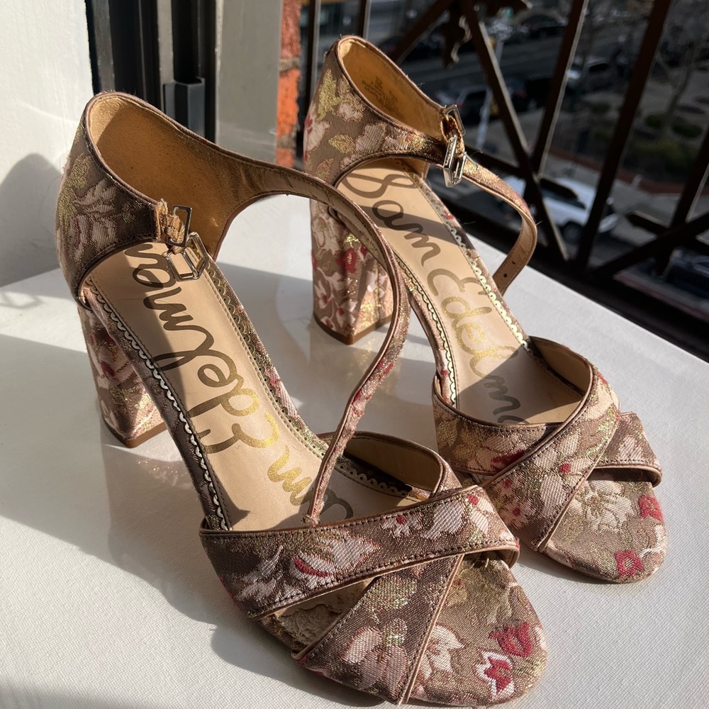 Sam Edelman Floral Heels - Brown and Pink
